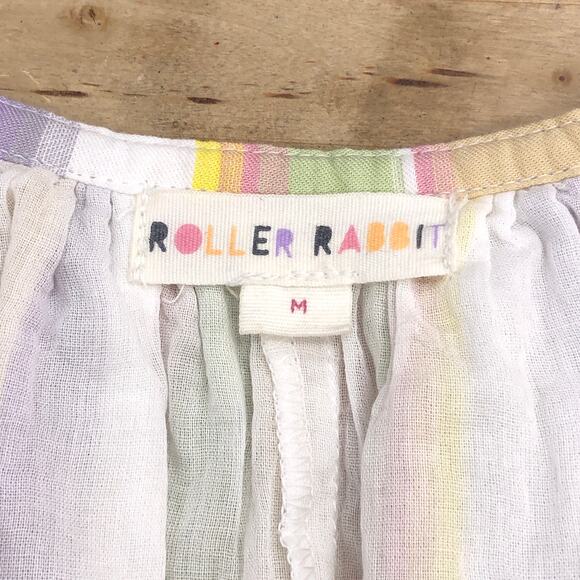 Roller Rabbit Womens Size M Top Alianne Puff Sleeve V Neck Multicolor Striped - Picture 12 of 16